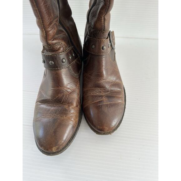 Born Thick Distressed Leather Knee High Riding Boots Calf Stretchers Size 8 - Picture 4 of 12